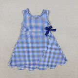 GSD3427 Blue Plaid Bows Scallop Edge Yoga Girl's Dress Onesie