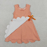 GSD3428 Orange Plaid Scallop Edge Yoga Girl's Dress Onesie