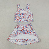 GSD3498 4th of July Ice Cream Star Bows Yoga Girls Skorts Set