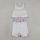 GSD3498 4th of July Ice Cream Star Bows Yoga Girls Skorts Set