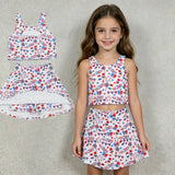 GSD3498 4th of July Ice Cream Star Bows Yoga Girls Skorts Set