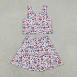 GSD3498 4th of July Ice Cream Star Bows Yoga Girls Skorts Set