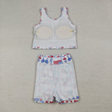 GSD3499 4th of July USA Flag Bows Yoga Girls Skorts Set