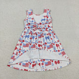 GSD3500 4th of July USA Flag Bows Yoga Girl's Dress Onesie