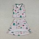 GSD3520 Golf Plaid Pink Yoga Girls Skorts Set