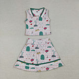 GSD3520 Golf Plaid Pink Yoga Girls Skorts Set