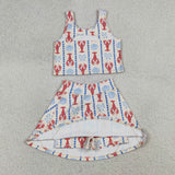 GSD3626 Crawfish Scallop Shell Bows Yoga Girls Skorts Set