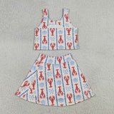 GSD3626 Crawfish Scallop Shell Bows Yoga Girls Skorts Set