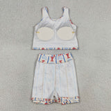 GSD3626 Crawfish Scallop Shell Bows Yoga Girls Skorts Set