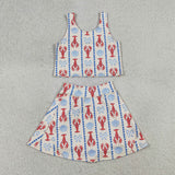 GSD3626 Crawfish Scallop Shell Bows Yoga Girls Skorts Set