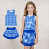GSD3652 Blue Plaid Yoga Girls Skorts Set