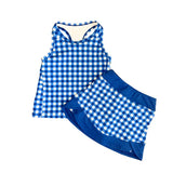 Preorder Samples GSD3652 Blue Plaid Yoga Girls Skorts Set