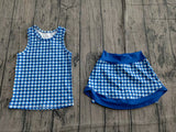 Preorder Samples GSD3652 Blue Plaid Yoga Girls Skorts Set