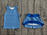 Preorder Samples GSD3652 Blue Plaid Yoga Girls Skorts Set
