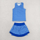 GSD3652 Blue Plaid Yoga Girls Skorts Set