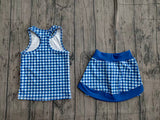 Preorder Samples GSD3652 Blue Plaid Yoga Girls Skorts Set
