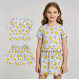 GSD3655 Softball Bows Cute Yoga Scallop Edge Girls Skorts Set