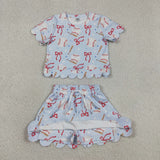 GSD3656 Baseball Bows Cute Scallop Edge Yoga Girls Skorts Set