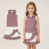 GSD3662 Stripe Bows Ruffles Yoga Girls Skorts Set