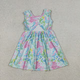 GSD3665 Summer Ocean Flower Sky Blue Girl's Dress