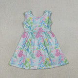 GSD3665 Summer Ocean Flower Sky Blue Girl's Dress