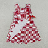 GSD3669 Red Plaid Scallop Edge Yoga Girl's Dress Onesie