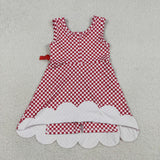 GSD3669 Red Plaid Scallop Edge Yoga Girl's Dress Onesie