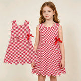 GSD3669 Red Plaid Scallop Edge Yoga Girl's Dress Onesie