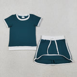 GSD3670 Solid Color Green Tennis Girls Skorts Set