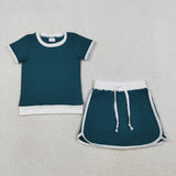 GSD3670 Solid Color Green Tennis Girls Skorts Set