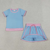 GSD3671 Solid Color Sky Blue Tennis Girls Skorts Set