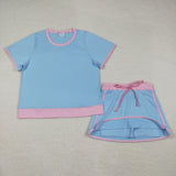 GSD3674 Solid Color Sky Blue Tennis Adult Women's Skorts Set