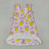 GSD3683 Lemon Bows Pink Scallop Edge Yoga Girl's Dress Onesie
