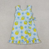 GSD3684 Lemon Bows Scallop Edge Yoga Girl's Dress Onesie