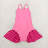 GSD3688 Solid Color Hot Pink Yoga Girl's Dress