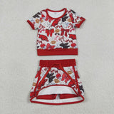 GSD3696 University Team Pig Mascot Bows Cheer Yoga Girls Skorts Set