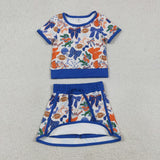 GSD3698 University Team Gators Mascot Bows Cheer Yoga Girls Skorts Set