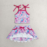 GSD3728 Ocean Flower Plant Yoga Girls Skorts Set