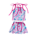 Preorder Samples GSD3728 Ocean Flower Plant Yoga Girls Skorts Set