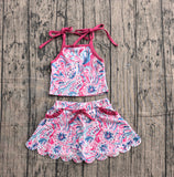 Preorder Samples GSD3728 Ocean Flower Plant Yoga Girls Skorts Set