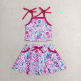 GSD3728 Ocean Flower Plant Yoga Girls Skorts Set