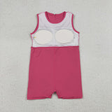 GSD3740 Solid Color Pink Ruffles Yoga Girl's Dress Onesie