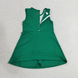 GSD3742 Solid Color Green Ruffles Yoga Girl's Dress Onesie