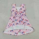 GSD3748 4th of July Bows Flower Pink Yoga Girl's Dress Onesie