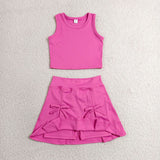 GSD3758 Solid Color Bows Pink Yoga Girls Skorts Set