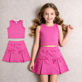GSD3758 Solid Color Bows Pink Yoga Girls Skorts Set