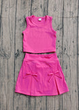 Preorder Samples GSD3758 Solid Color Bows Pink Yoga Girls Skorts Set