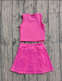 Preorder Samples GSD3758 Solid Color Bows Pink Yoga Girls Skorts Set