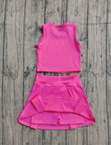 Preorder Samples GSD3758 Solid Color Bows Pink Yoga Girls Skorts Set