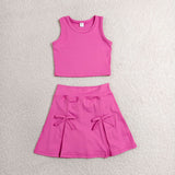 GSD3758 Solid Color Bows Pink Yoga Girls Skorts Set